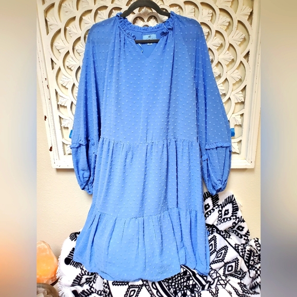 CeCe Dresses & Skirts - Women’s Textured Swiss Dot Tiered Dress in Periwinkle Blue
